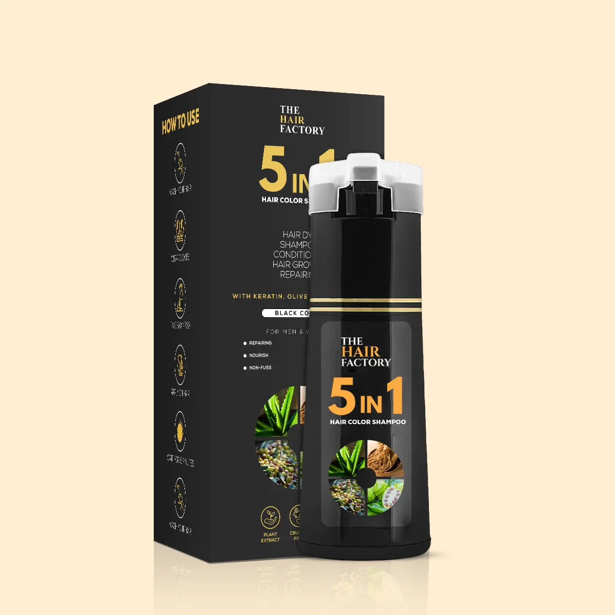 5 IN 1 HAIR COLOR SHAMPOO WITH KERATIN, OLIVE OIL & VITAMIN E
